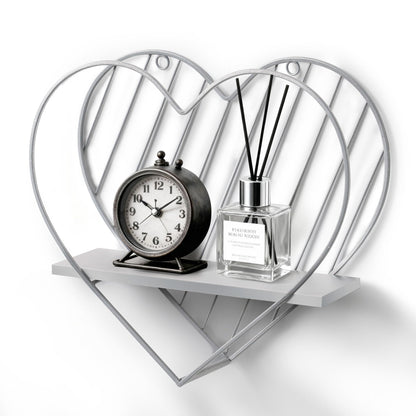 Afuly Wall Shelf Metal Grey Floating Shelves Heart Design Small Shelf Storage Rack Modern Romantic Farmhouse Style Cute Fancy Unique Nursery Room Bathroom Bedroom Wall Decor