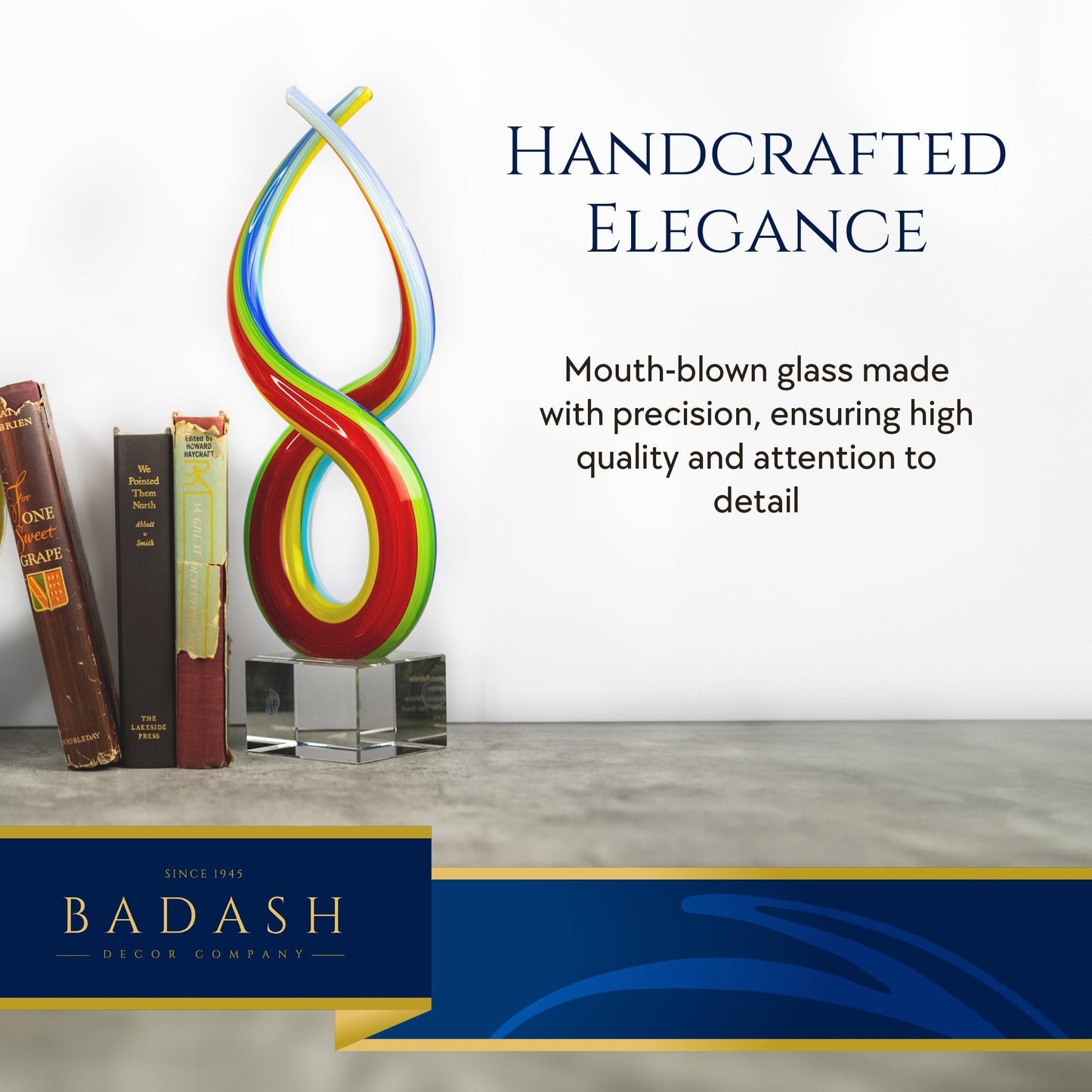 Badash Rainbow Murano-Style Art Glass Sculpture Centerpiece, 14 Inch