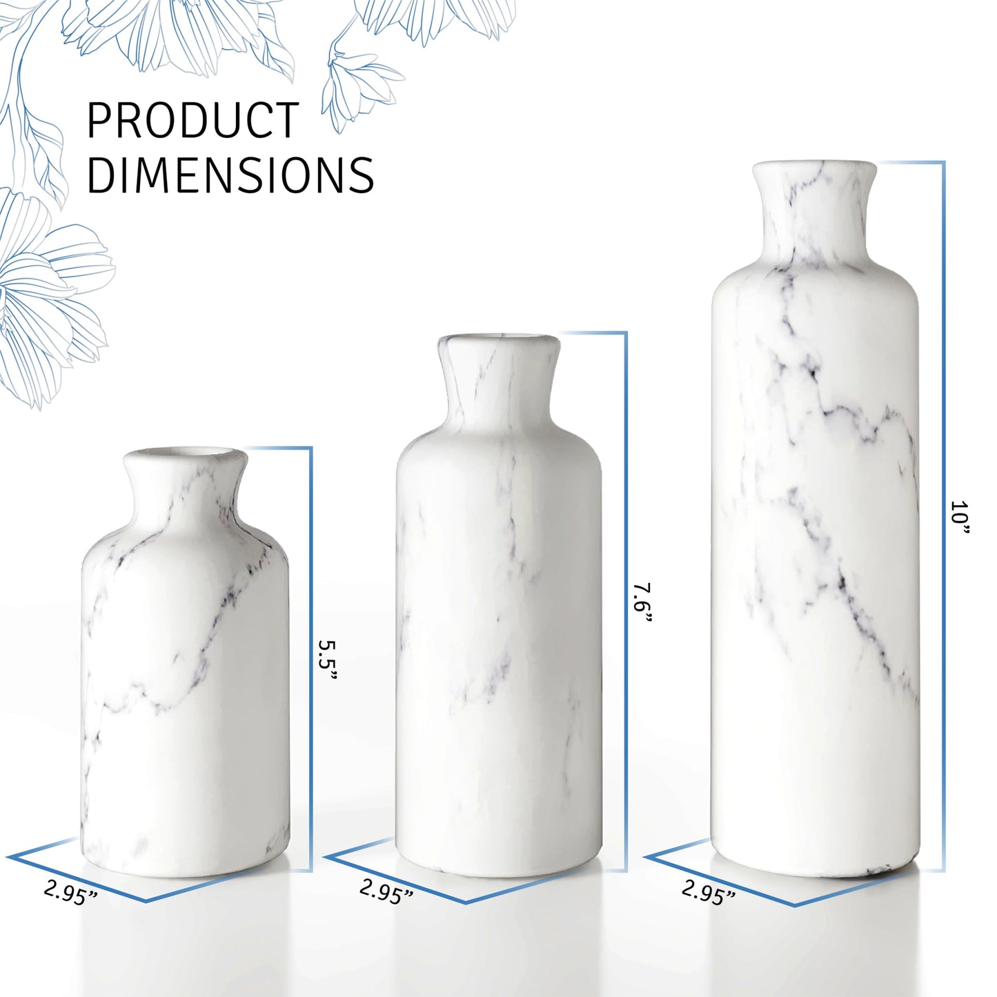 Creative Scents White Marble Look Vases Home Decor - Vase Set of 3 - Perfect for Holding Pampas Grass, Dried/Fresh Flowers, Vases for Your Kitchen, Bedroom, Office, Living/Dining Room, or Shelf Decor