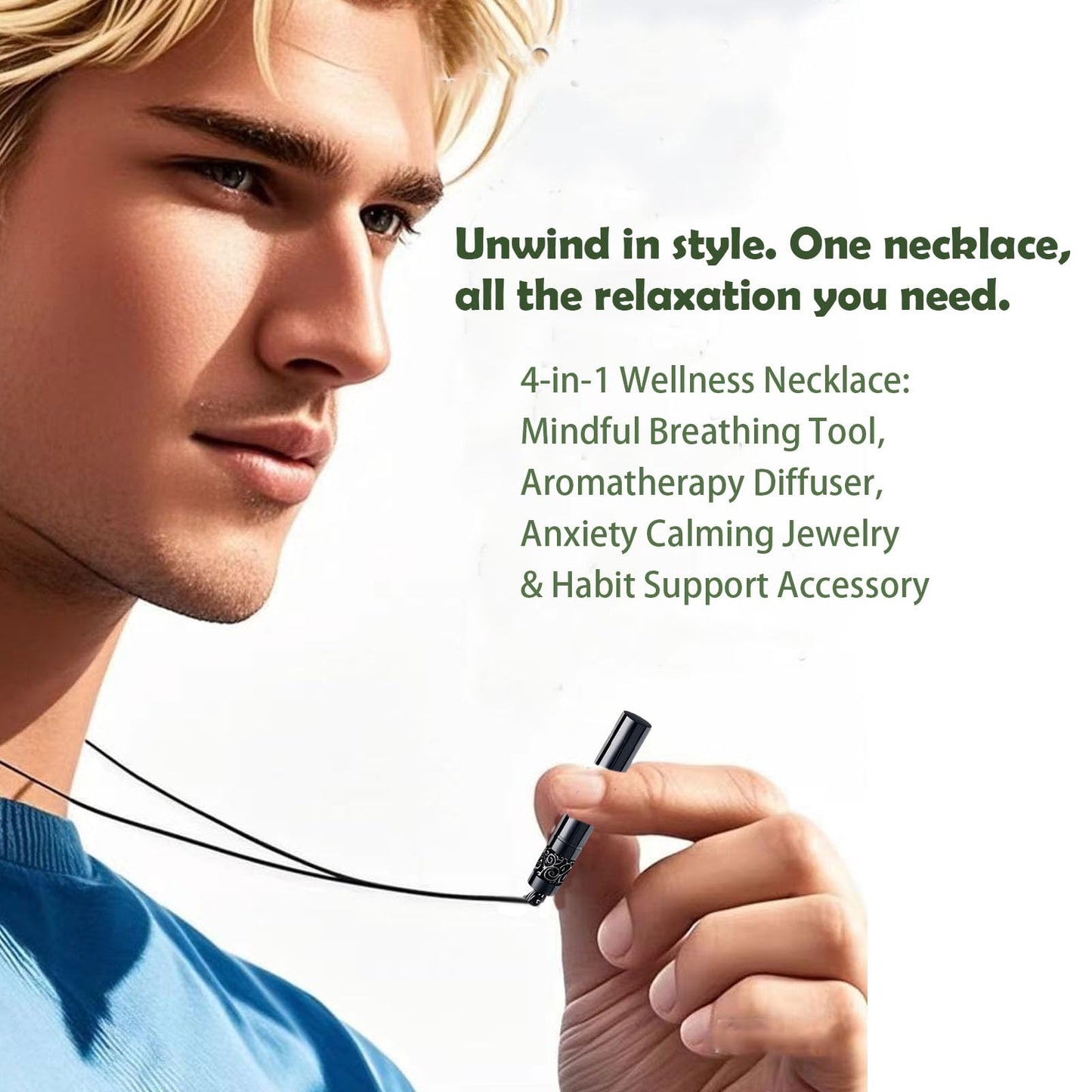 phaxud Stainless Steel Mindfulness Breathing Necklace for Anxiety Original Upgrades Quit Smoking Necklace with Essential Oil Diffuser Multifunctional Jewelry (D)