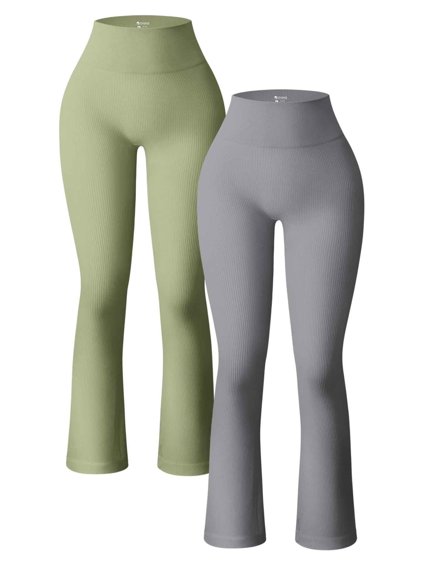 OQQ Women's 2 Piece Yoga Pants Ribbed Seamless Workout High Waist Bell Bottoms Flare Leggings