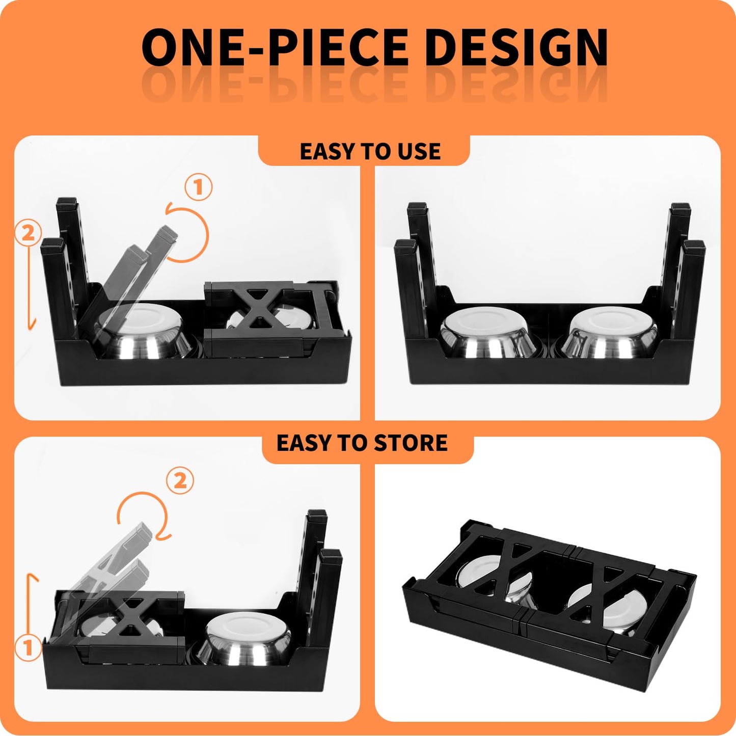 FOREYY Adjustable Elevated Dog Bowls with 2 Stainless Steel Bowls, Raised Dog Bowl 5 Heights (8, 22, 25,28, 31 cm), Non-Slip Dog Food water Bowl Stand for Small Medium Large Dogs(Grey)