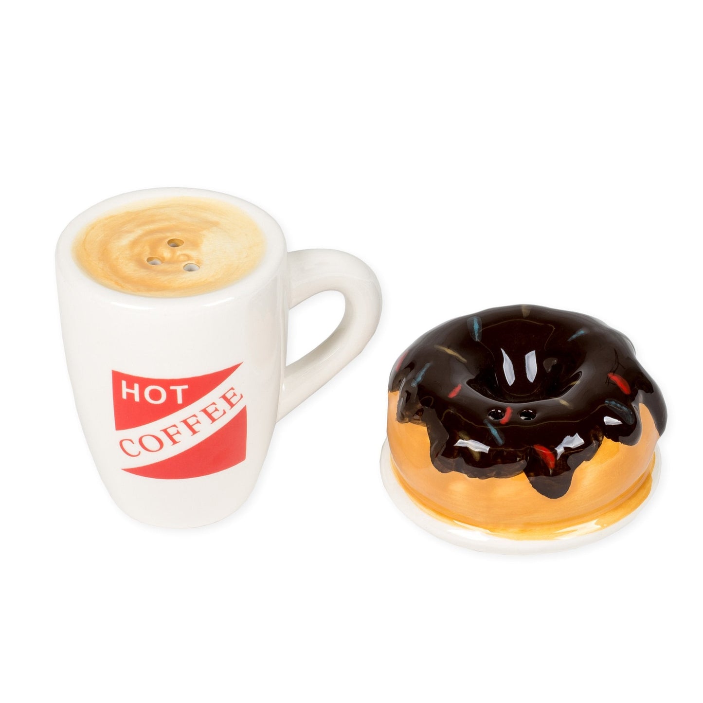Hot Coffee and Donut Ceramic Salt and Pepper Shakers