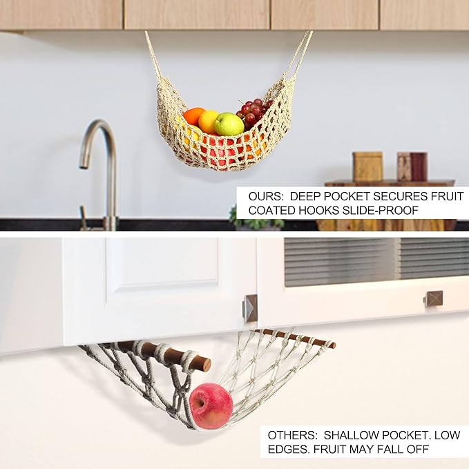 Fruit Hammock for Kitchen Under Cabinet, Large Macrame Fruit Hammock for