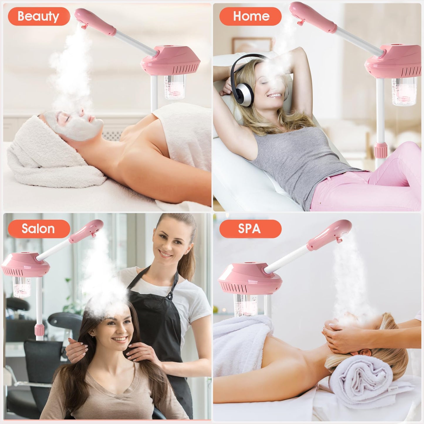Professional Facial Steamer, 2In1 Face Steamer on Wheels for Facial Deep Cleaning, SPA Facial Steamer for Esthetician with 5X Magnifying Lamp, Stand Face Steamer with Time Setting, Pink