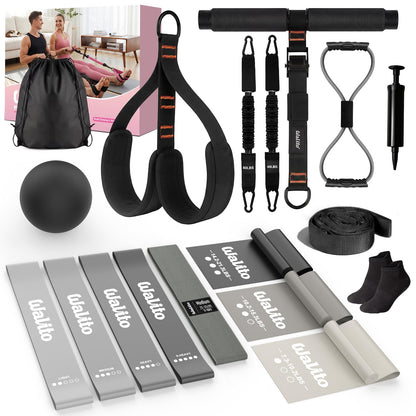 WALITO 15 PCS Pilates Kit, Adjustable Pedal Resistance Band with Handle, Figure 8 Resistance Band for Exercise Women, At Home Workout Equipment Set with Yoga Ball & Booty Bands for Full Body Gym