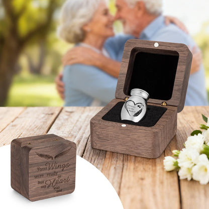 Dletay Angel Wing Small Urns for Human Ashes Square Wooden Keepsake Box 1.57 Inches Heart Mini Cremation Urns for Women Men Memorial Funeral Urn