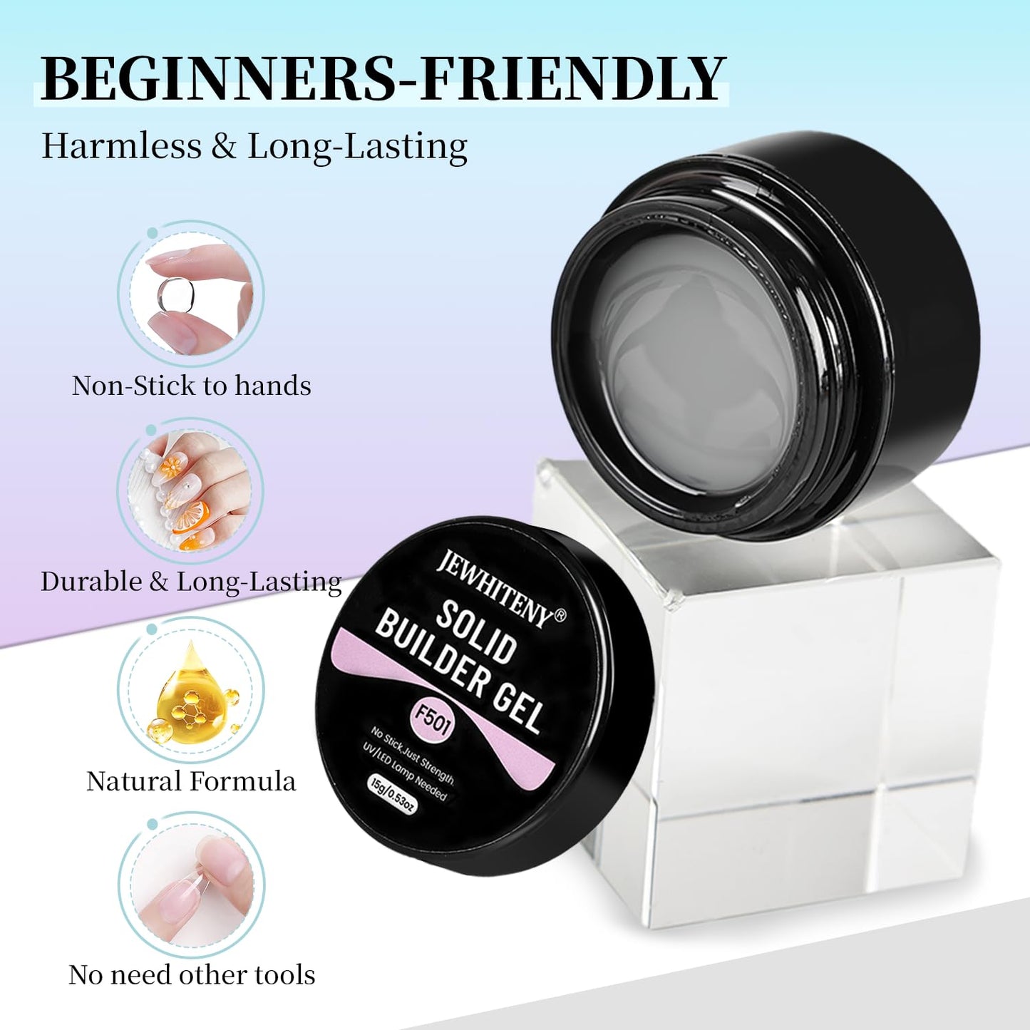 JEWHITENY Poly Extension Gel Nail Kit 14 PCS Poly Gel Kit with Slip Solution and Mini Lamp Nail Art Design Beginner