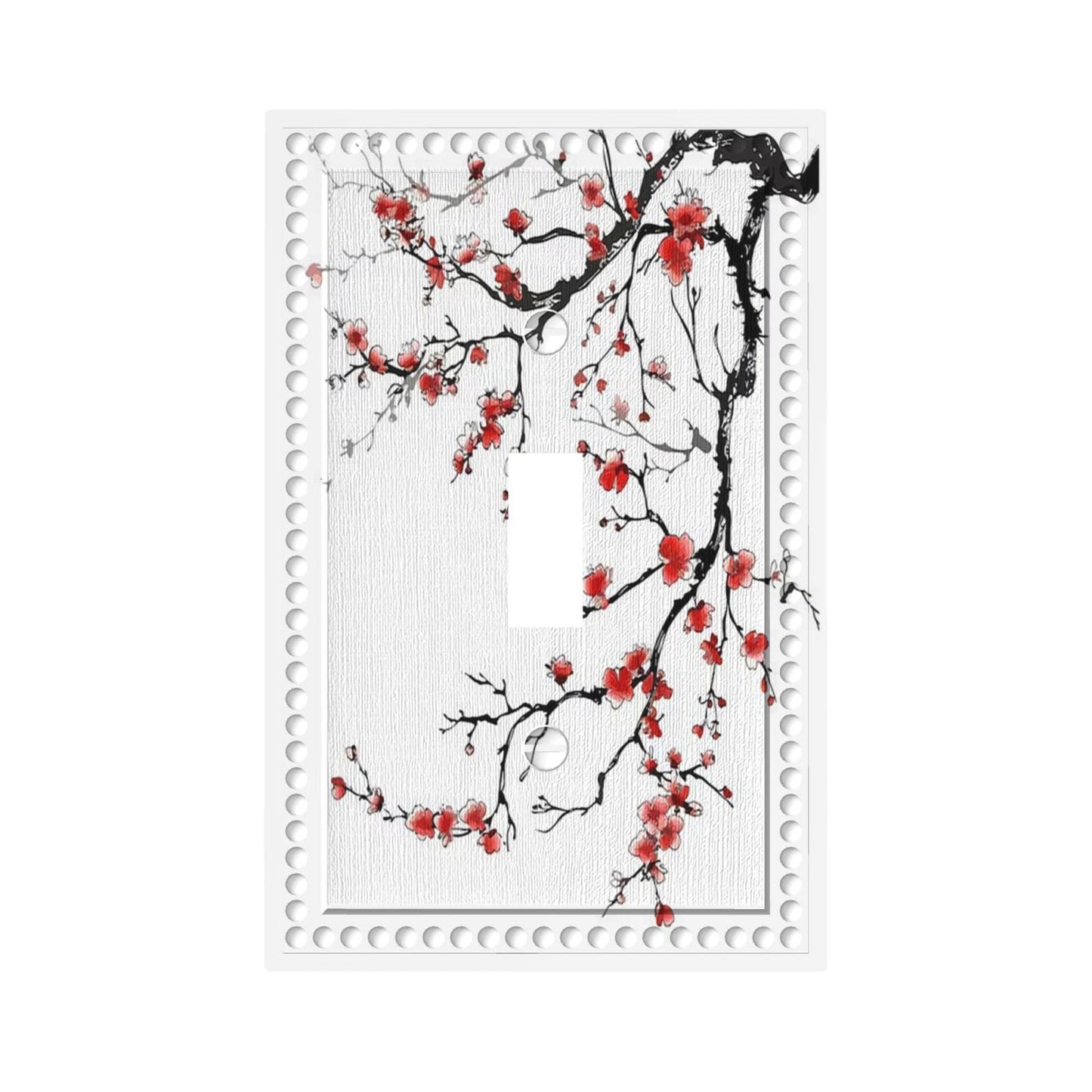 Red Plum Blossom 1 Gang Light Switch Plate Oriental Asian Chinese Traditional Ink Painting Classic Art Natural Creative Single Toggle Wall Plate Cover Switchplate Faceplate Japanese Ink Abstract Decor