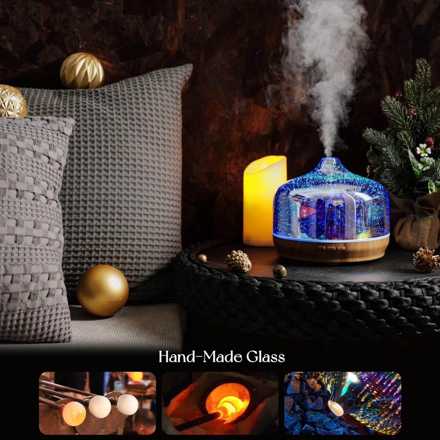 Porseme 500ml Glass Essential Oil Diffuser Aromatherapy Ultrasonic Cool Mist Humidifier 15-21 Running Hours Waterless Auto-Off Air Diffusers for Sleeping Yoga Working Spa(Silver)