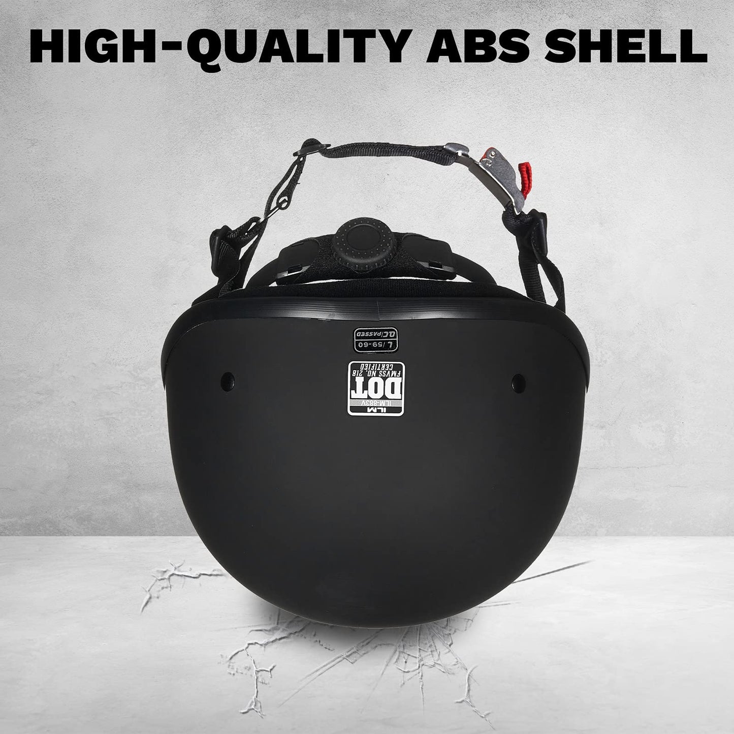 ILM Motorcycle Half Helmet with Sunshield Quick Release Strap Half Face Fit for Cruiser Scooter DOT Approved 883V (Matte Black, Large)