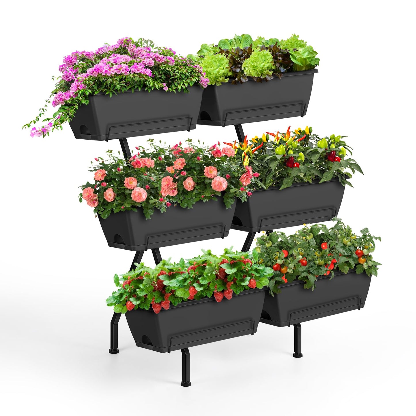 Raised Garden Beds with 6 Garden Planter Boxes Indoor Outdoor Vertical Raised Bed for Gardening Standing Planter Box with Legs, 3 Tier Elevated Herbs Flowers Garden Planter for Patio, Balcony, Gray
