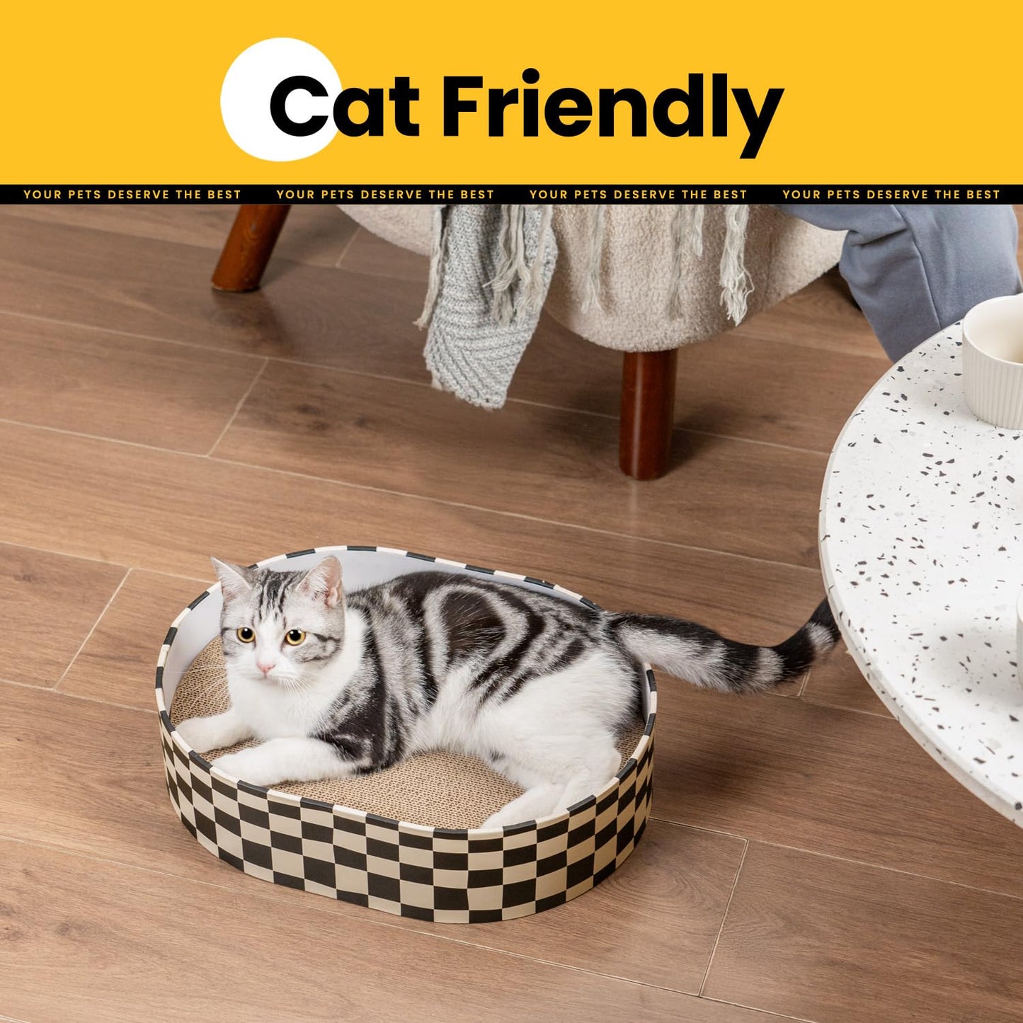 Conlun Cat Scratcher Box with 4 Cat Scratching Board Reversible Kitty Scratch Pad, Heavy Duty Corrugated Cardboard Scratchers for Indoor Kittens Bed Lounger Protects Furniture,Kittens Gifts-Large