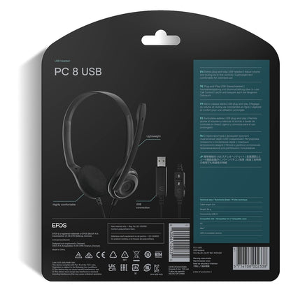 Sennheiser PC 8 USB - Stereo USB Headset for PC and MAC with In-line Volume and Mute Control - Black