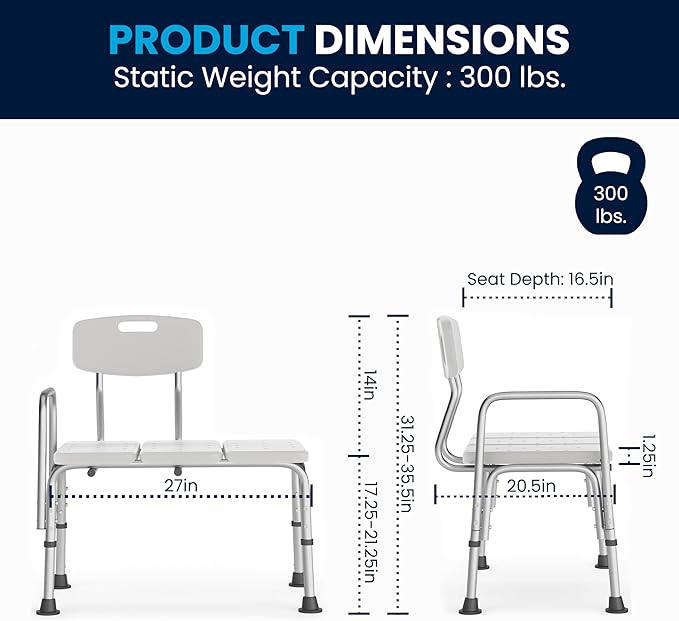 Flash Furniture HERCULES Series 300 Lb. Capacity Adjustable White Bath & Shower