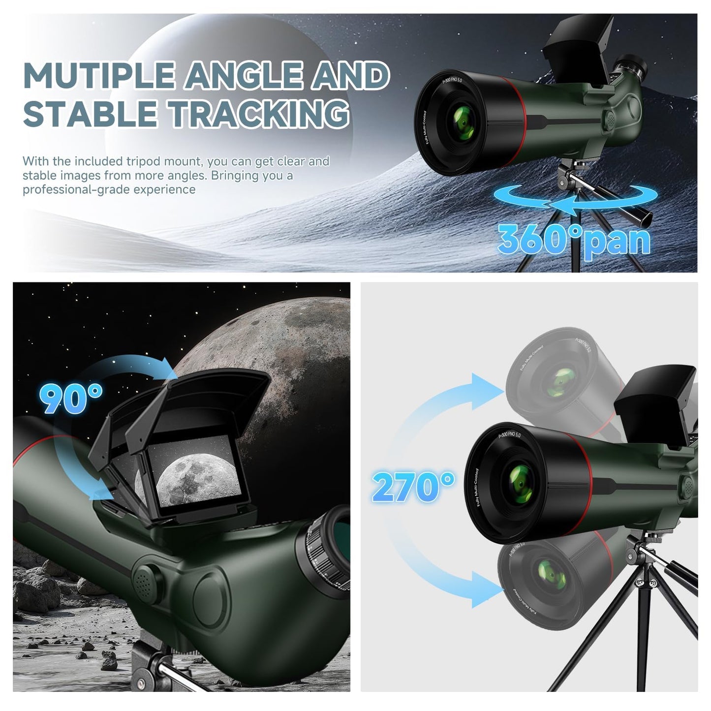 Smart Telescope, Professional Refractor Auto-focus Portable Digital Electronic Telescopes with 4K Astrophotography Camera, Internal And External Dual Screens Spotter for Adults and Beginners Astronomy