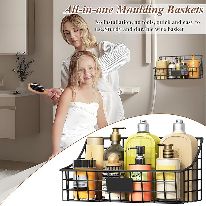 Hanging Wall Wire Basket-4Pack, Large Metal Organizer Baskets & Bathroom Shower