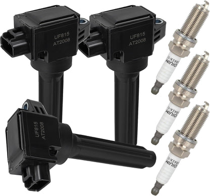 ECCPP 3 ignition coils with 3 iridium Spark Plugs,UF808,coils packs,for Smart Fortwo 2016-2017 0.9L‎224332428R,UF-808