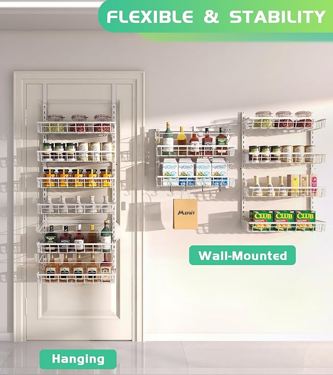 Over The Door Pantry Organizer, Wall Mount Spice Rack, Pantry Hanging Storage