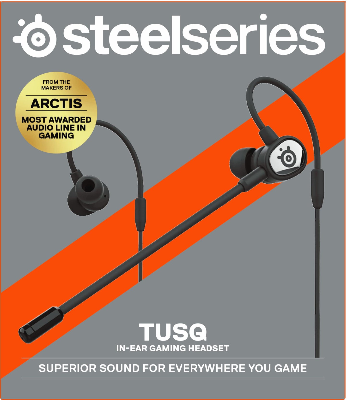 SteelSeries Tusq Gaming Earphones with Detachable Microphone Noise Cancelling for PC/PS/Switch/Smartphone,Ear-Hook,Black,3 Settings to Fit Your Ear Size