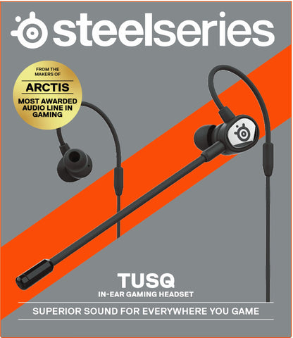 SteelSeries Tusq Gaming Earphones with Detachable Microphone Noise Cancelling for PC/PS/Switch/Smartphone,Ear-Hook,Black,3 Settings to Fit Your Ear Size