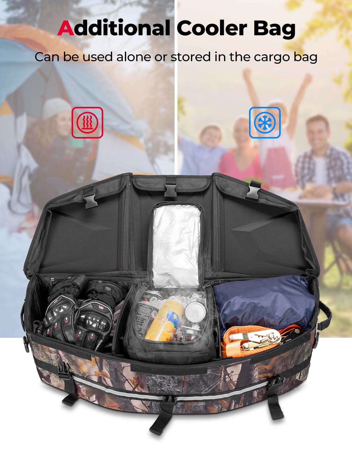 KEMIMOTO Upgraded ATV Cargo Bag, 50L ATV Front/Rear Rack Toolbox Trunk Cooler Bag Compatible with Can-am X3, Outlander Renegade 500 800 570 850 650 1000 MAX 500 (Camo)