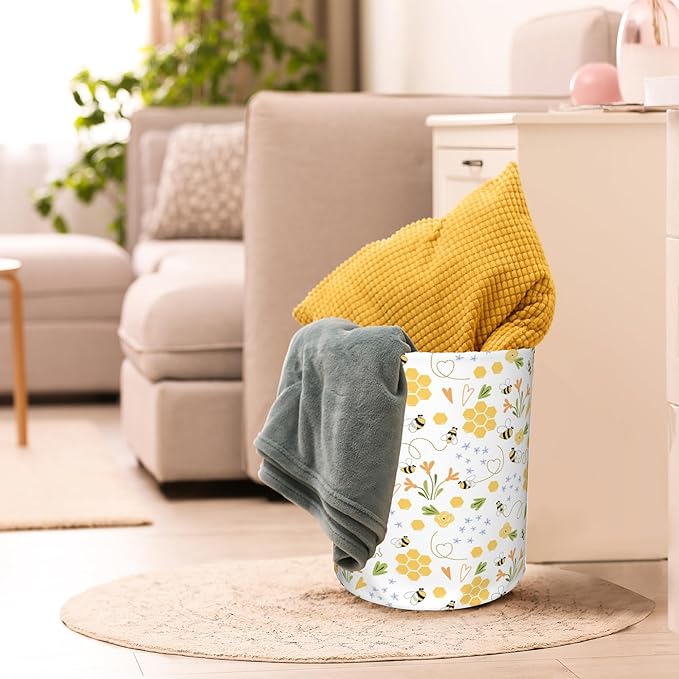 Bee Honey Flower Laundry Basket, Waterproof Foldable Laundry Hamper, Dirty