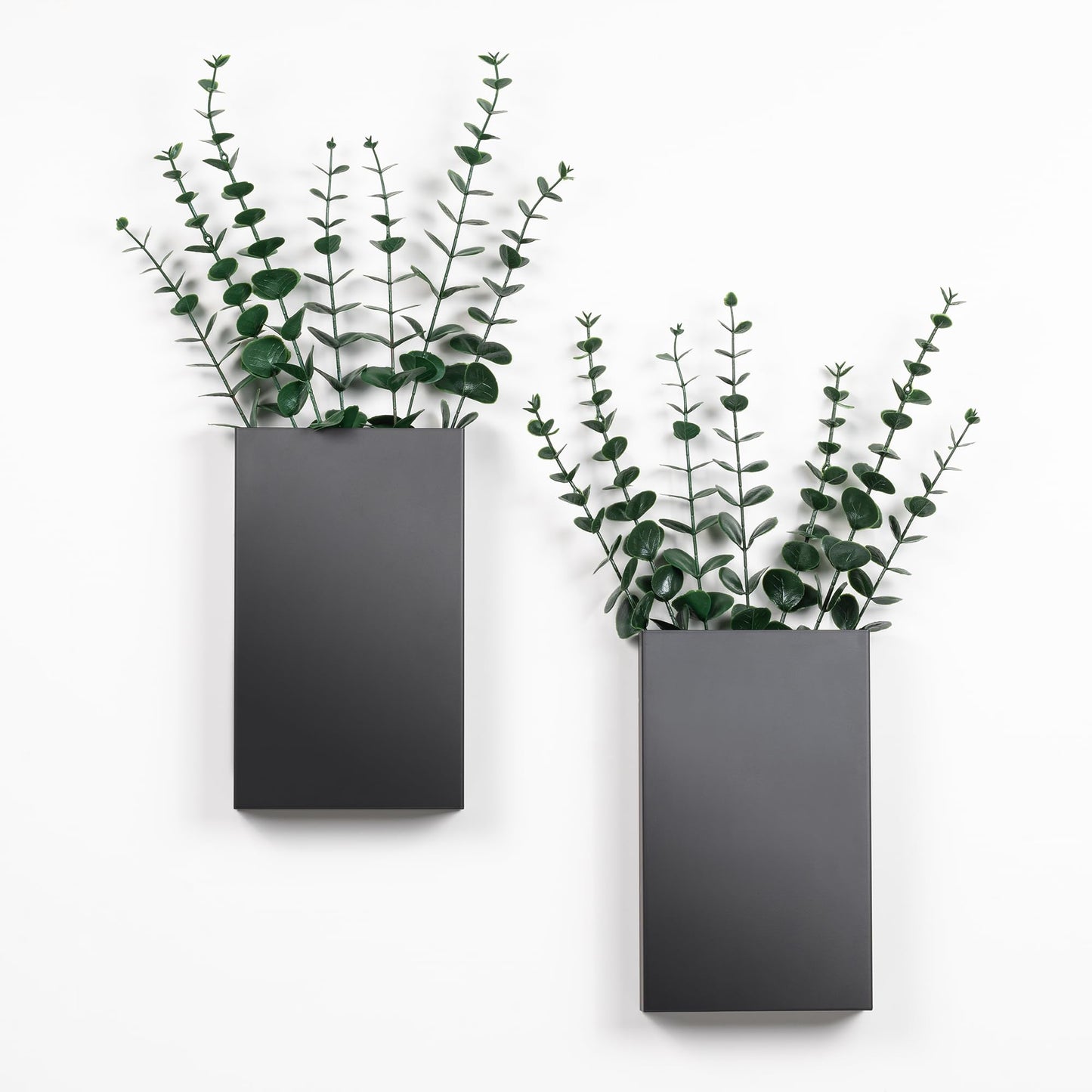 2 Pack Metal Wall Planter Vases Decor with Artificial Eucalyptus, Modern Farmhouse Rustic Hanging Pocket Planters for Indoor Greenery and Flowers, Living Room Bedroom Kitchen and Stairway Decoration