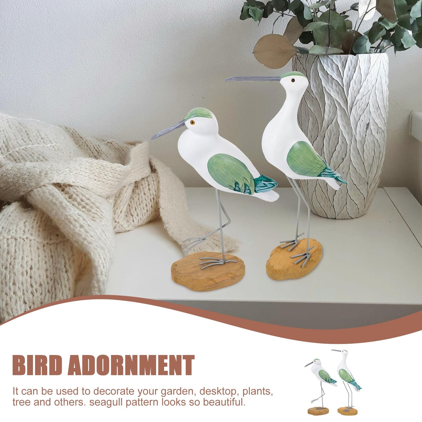 HEALLILY 2pcs Coastal Decor Wooden Seagull Figurine Bird Statue Nautical Coastal Ocean Home Decoration Green