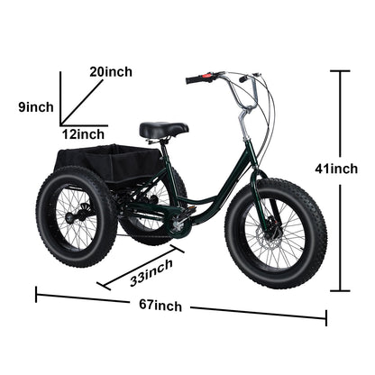 Tacarlha Tricycle for Adults, 20 Inch Fat Tire Trike for Adults, 7-Speed Adult Tricycle 20x4 Fat Tire Trike with Dual Disc Brakes & Rear Basket, 450lbs Capacity Cruiser 3 Wheel Bikes