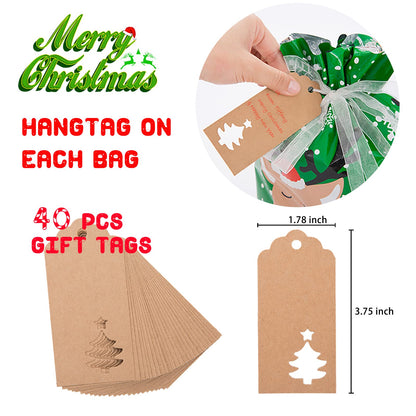 YALTOON 40pcs Drawstrings Christmas Gift Bags Assorted Sizes, Christmas Bags for Gifts Wrapping, Holiday Presents