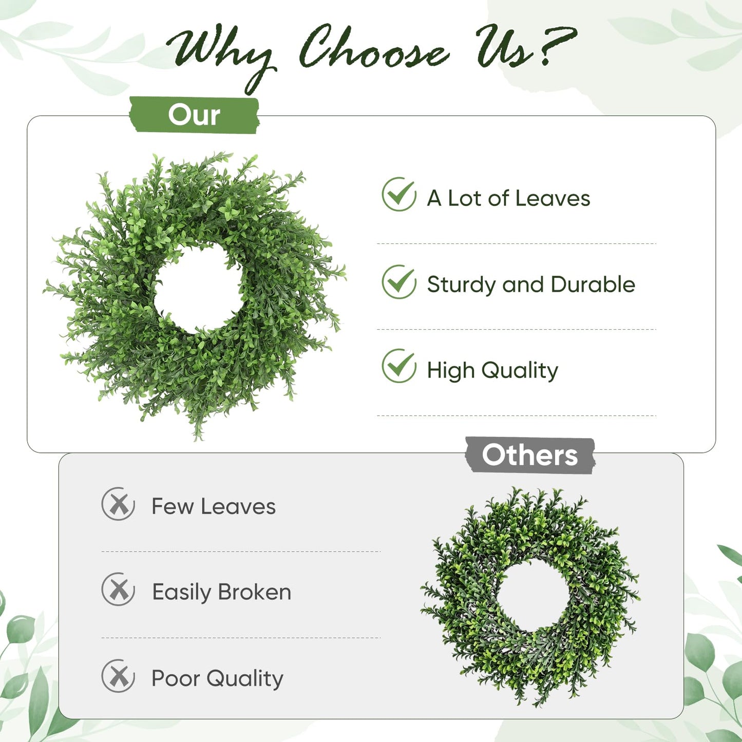 Koimiao Artificial Boxwood Wreath, Spring Wreath for Front Door, Realistic Green Wreath for All Seasons Farmhouse (Green-02)