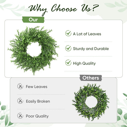 Koimiao Artificial Boxwood Wreath, Spring Wreath for Front Door, Realistic Green Wreath for All Seasons Farmhouse (Green-02)