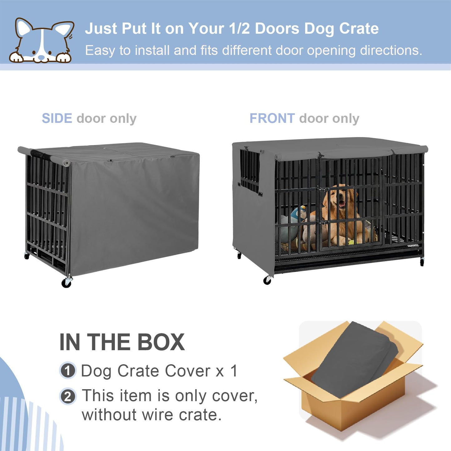 Explore Land Dog Crate Cover Durable - Polyester Pet Kennel Cover Universal Fit for 24-48 inches Wire Dog Crate (36 Inch (Pack of 1), Grey Cover)