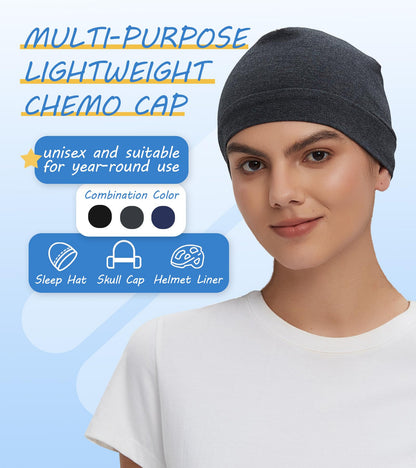 Hovyjumz 3 Pieces Cotton Skull Caps for Men Women Chemo Headwear Lightweight Beanie Sleeping Cap Helmet Liner