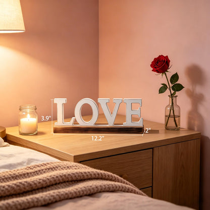 Sintosin Rustic Love Signs Decor 12", Farmhouse Wooden Love Signs for Home Decor, Distressed White Wedding Signs for Tabletop, Decorative Bedroom Signs for Valentine Thanksgiving Christmas