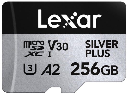 Lexar Silver Plus 256GB Micro SD Card up to 205 MB/s, MicroSDXC UHS-I Flash Memory Card with Adapter, C10, U3, A2, V30, Full HD, 4K UHD, High Speed TF Card for Drone, Action Camera, Handheld Consoles