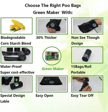 Green Maker Biodegradable 30% Thicker Dog Poop Bags 360 Dog Waste Bags Extra Thick Strong Made from Corn Starch Plants Based (Green)