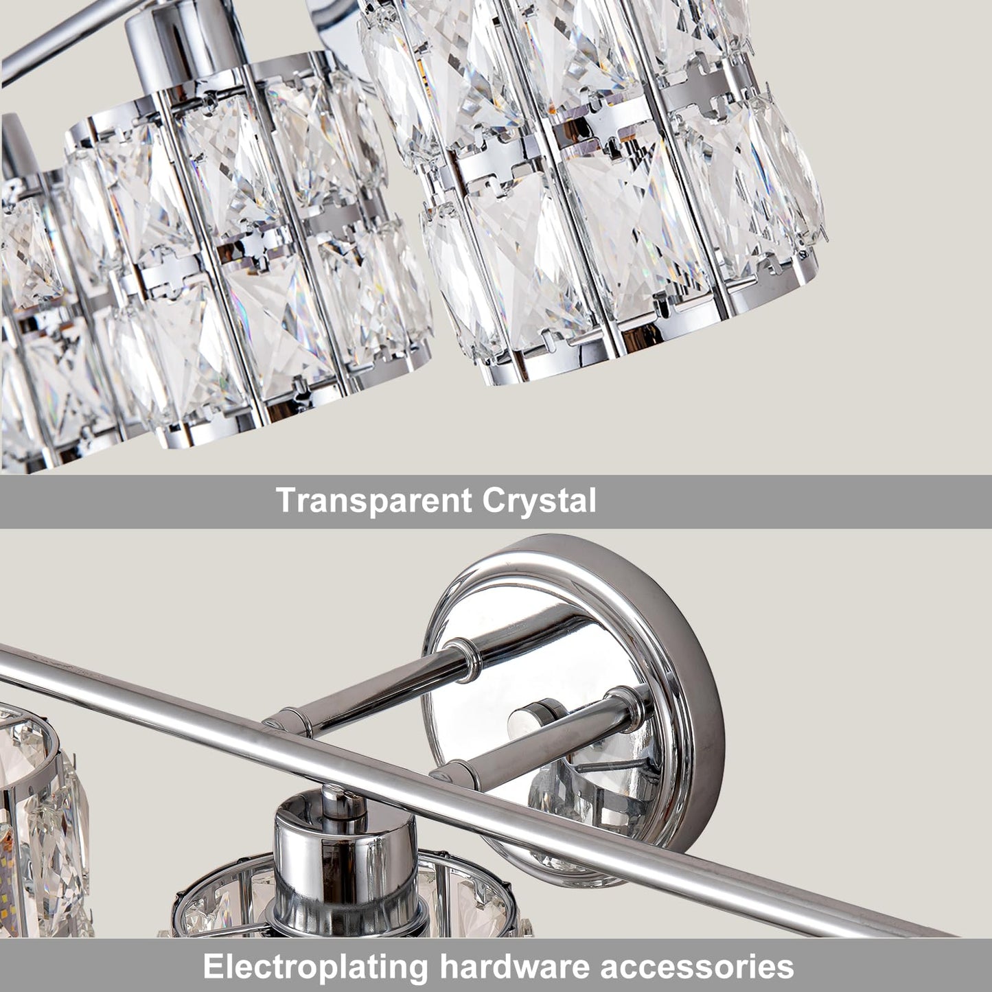 CALDION 3-Light Crystal Wall Lights Bathroom Vanity Light Fixtures, Modern Chrome Vanity Lighting Over Mirror Crystal Wall Sconces Lighting for Bedroom Restroom Bath Cabinet Powder Room, E26 Base