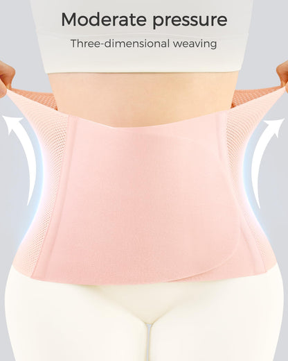 FREETOO Postpartum Belly Band Wrap for Women,Abdominal Binder Post Surgery,for Natural Delivery,C Section Belly Binder Post Partum,Stomach Binder Postpartum with Adjustable Compression,M,Pink