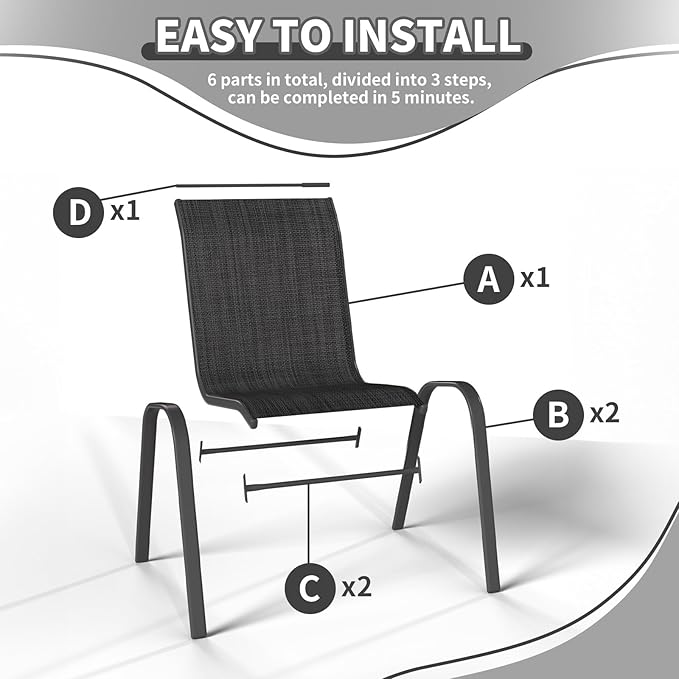 Patio Dining Chairs Set of 6, Outdoor Stackable Dining Chairs High Back, Patio Furniture for Backyard, Porch, Garden, Poolside (Dark Grey)