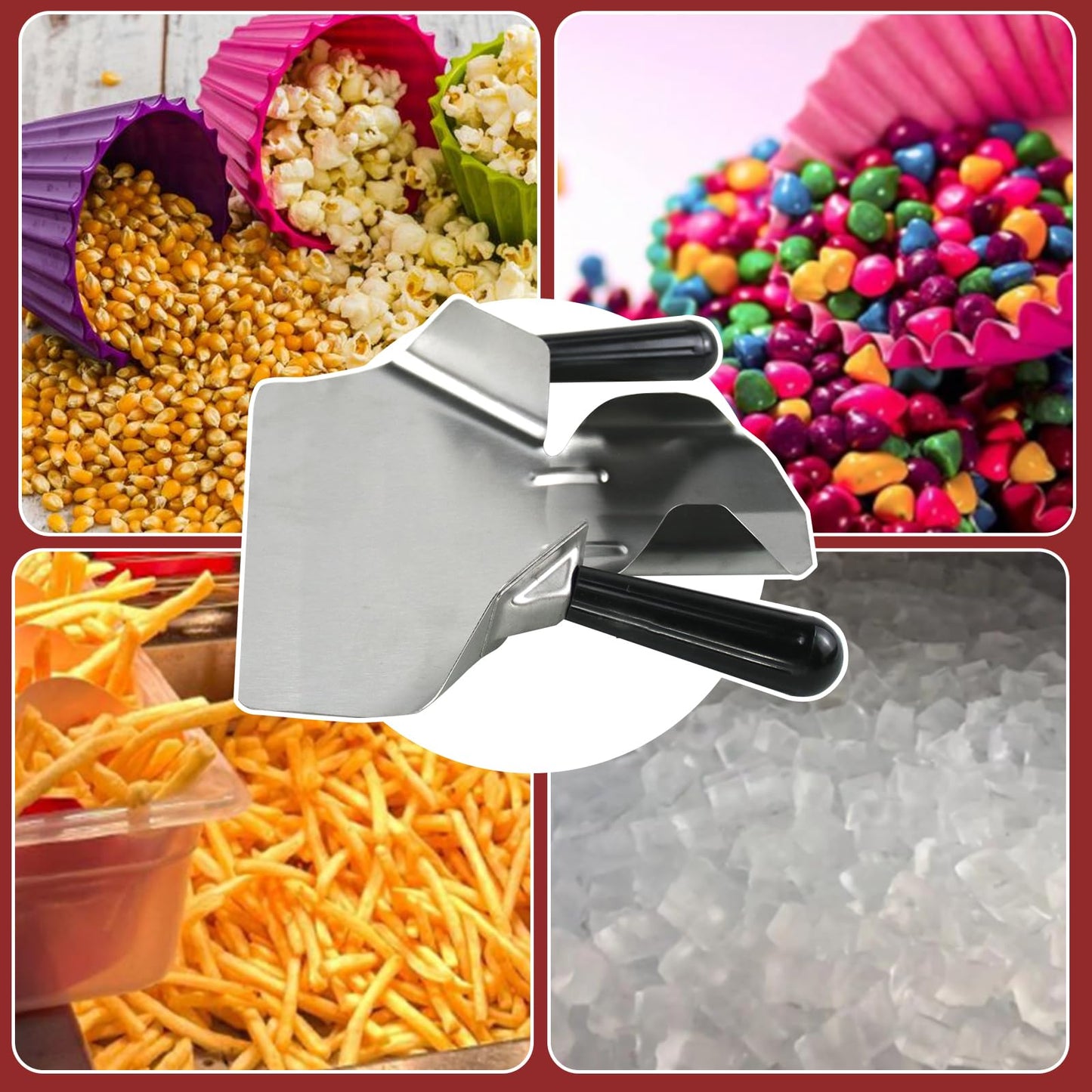 CNQLIS Double Handle Popcorn Scoop and Salt Shaker, Stainless Steel, Silver, 1 Count