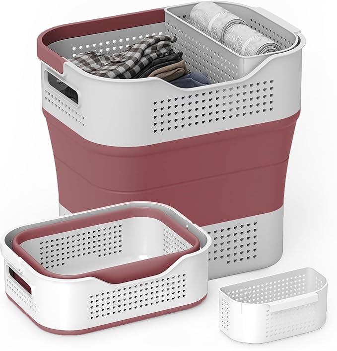 TECHMILLY Collapsible Plastic Laundry Basket Hamper