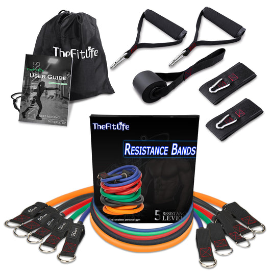 TheFitLife Resistance Bands with Handles - Designed for American Body Types, Exercise Workout Tubes for Men, Women, Includes Large Handles, Ankle Straps, Door Anchor, Fitness Levels