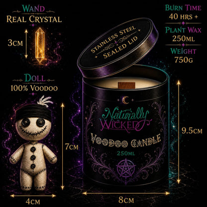 Naturally Wicked Voodoo Spirituality Candle Set - Inc. Voodoo Doll, Crystal, Wood Wick, Raspberry Ritual Scent & Gift Box