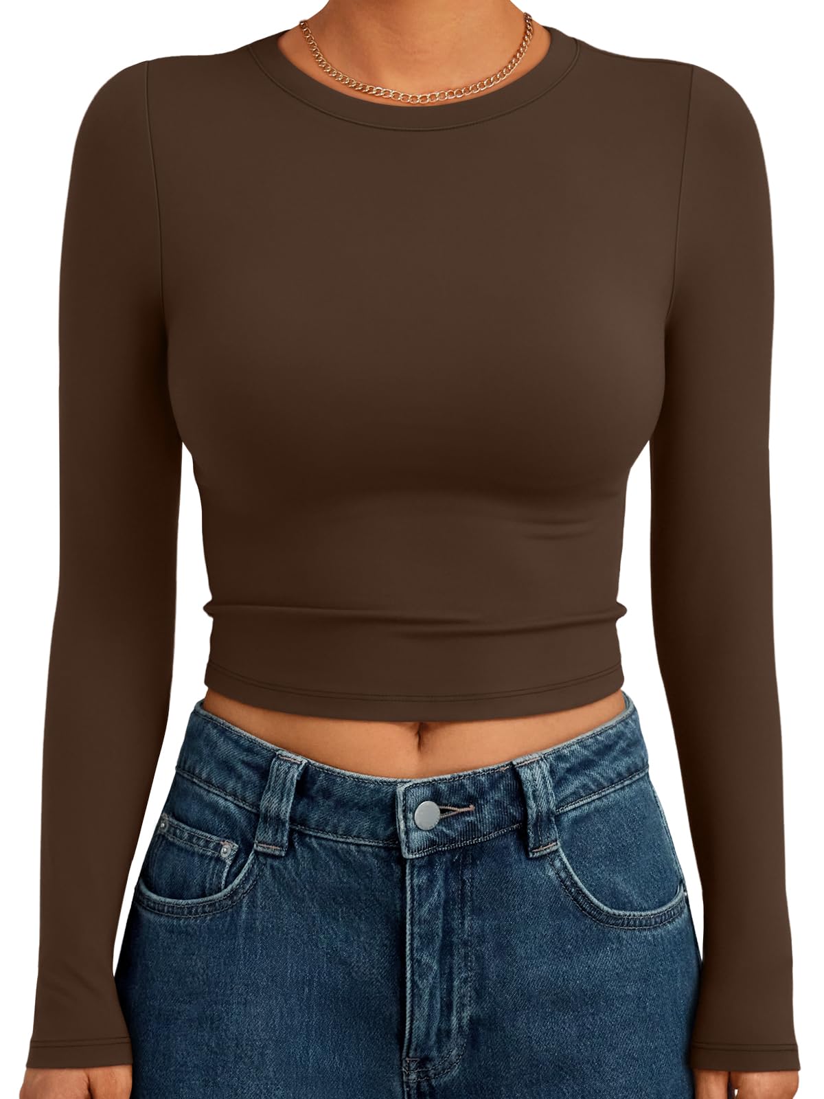Trendy Queen Womens Long Sleeve Crop Tops Basic Slim Fitted Shirts Fashion 2025 Going Out Y2k Tops Teen Girl Clothes