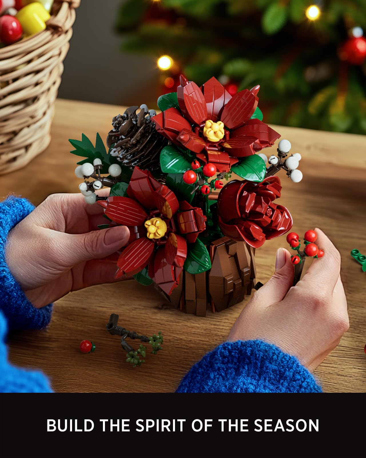 Nifeliz Poinsettia Flowers Building Set, Artificial Poinsettia Floral Arrangement for Adults, Tabletop Flower Decor for Home or Desk Display (767 PCS, NF10347)