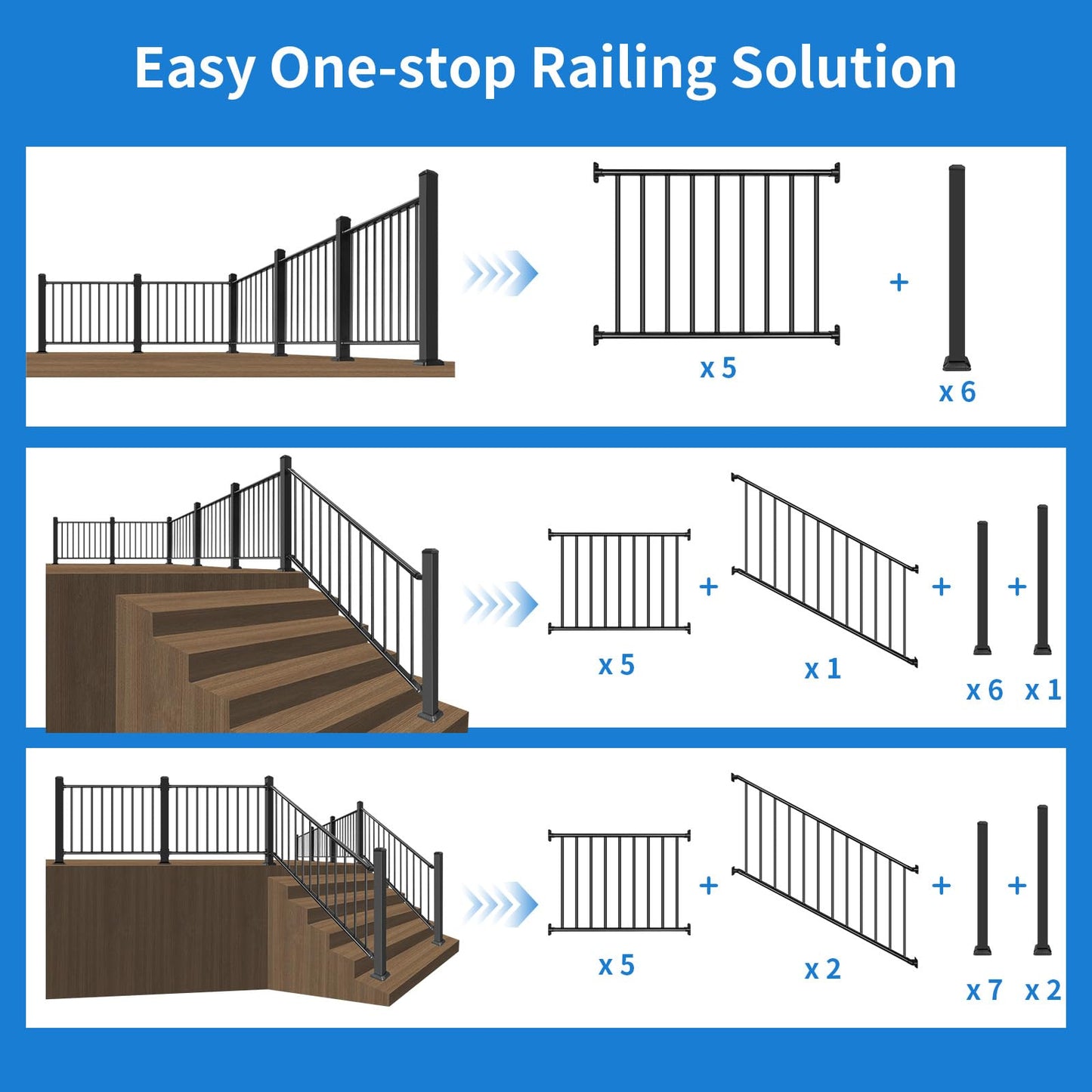 Bobolish 36+2" H x 4 ft. W Aluminum Porch & Stair Railing System, Upgrade Guardrail Kit with Textured Black AAMA 2604 Powder-Coat Finish for Outdoor Decks, Porches & Balconies (1 Panel)