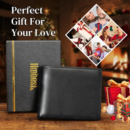 Hoobest RFID Blocking Genuine Leather Wallet Excellent as Travel Case Credit Card Protector Wallets for Men with Coin Pocket