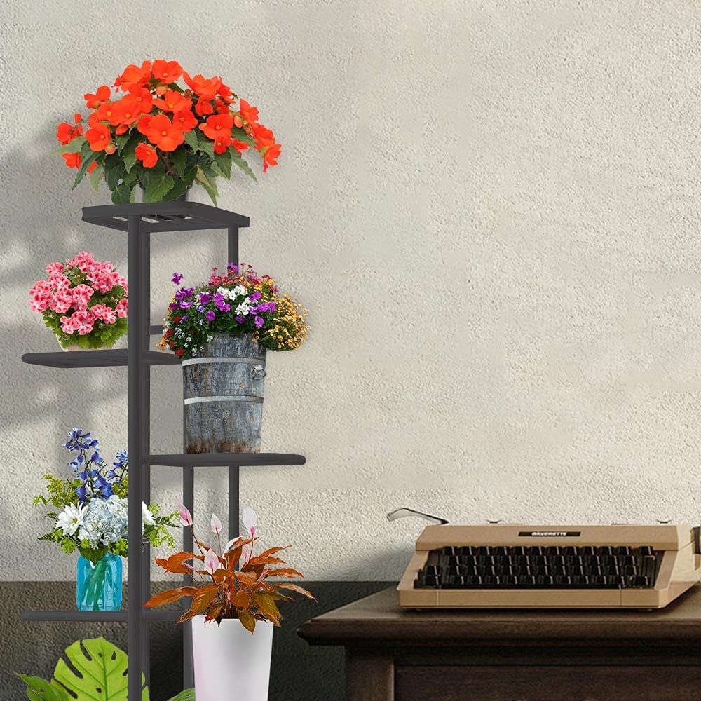 MTB Garden 6 Tier Metal Plant Stand for Indoor Outdoor Flower Pot Display Planter Shelf, Charcoal Grey
